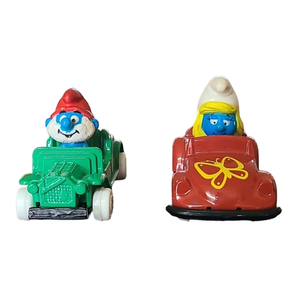 Vintage 1982 Smurf Peyo:Green Papa Smurf Die  & Red Smurfette Die Cast Cars - Picture 3 of 12
